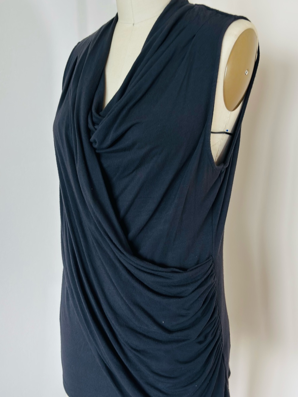 Vivienne Tam Navy Draped Sleeveless Cowl Top